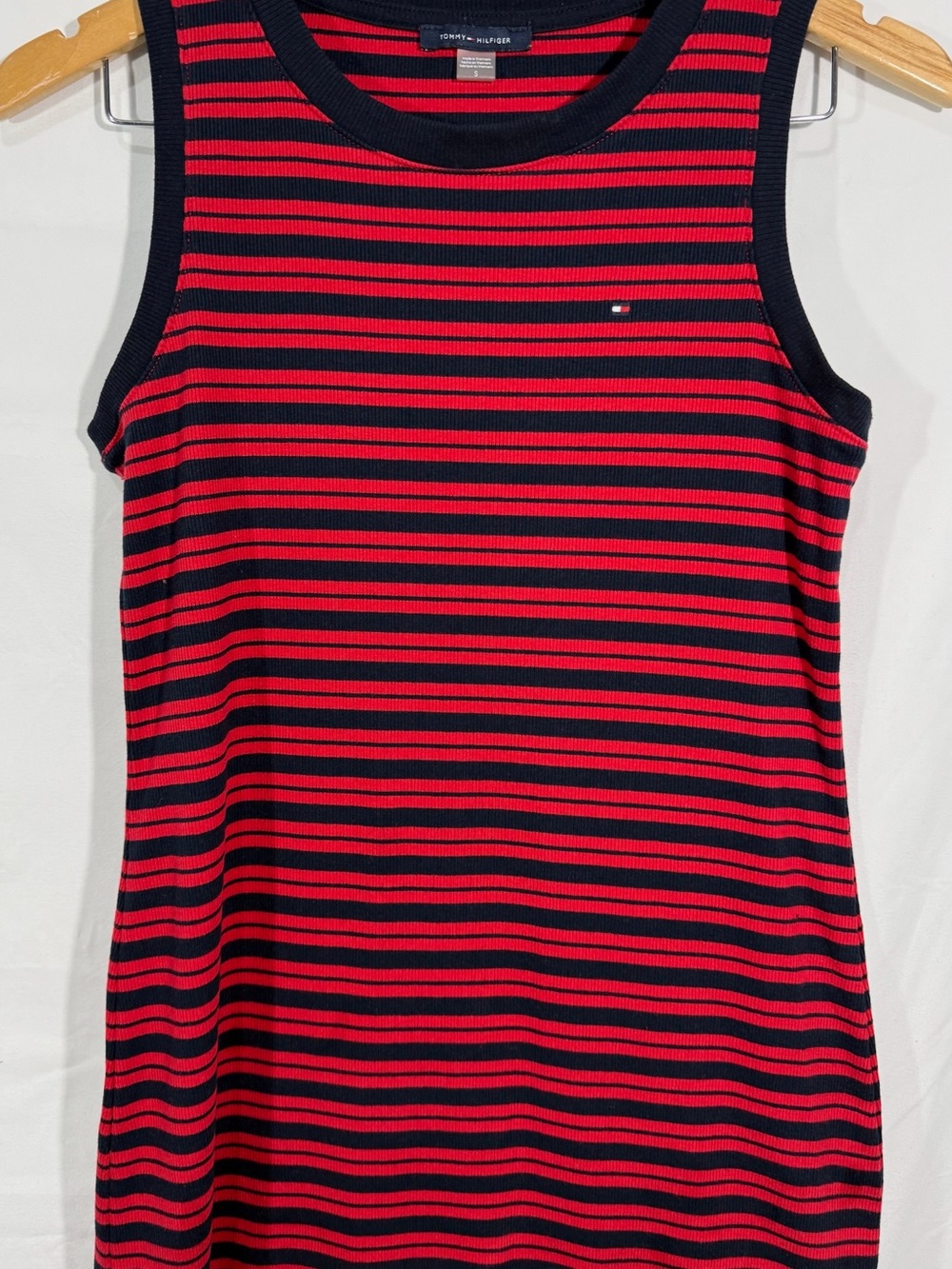 Tommy Hilfiger Red and Navy Striped Ribbed Tank Dress